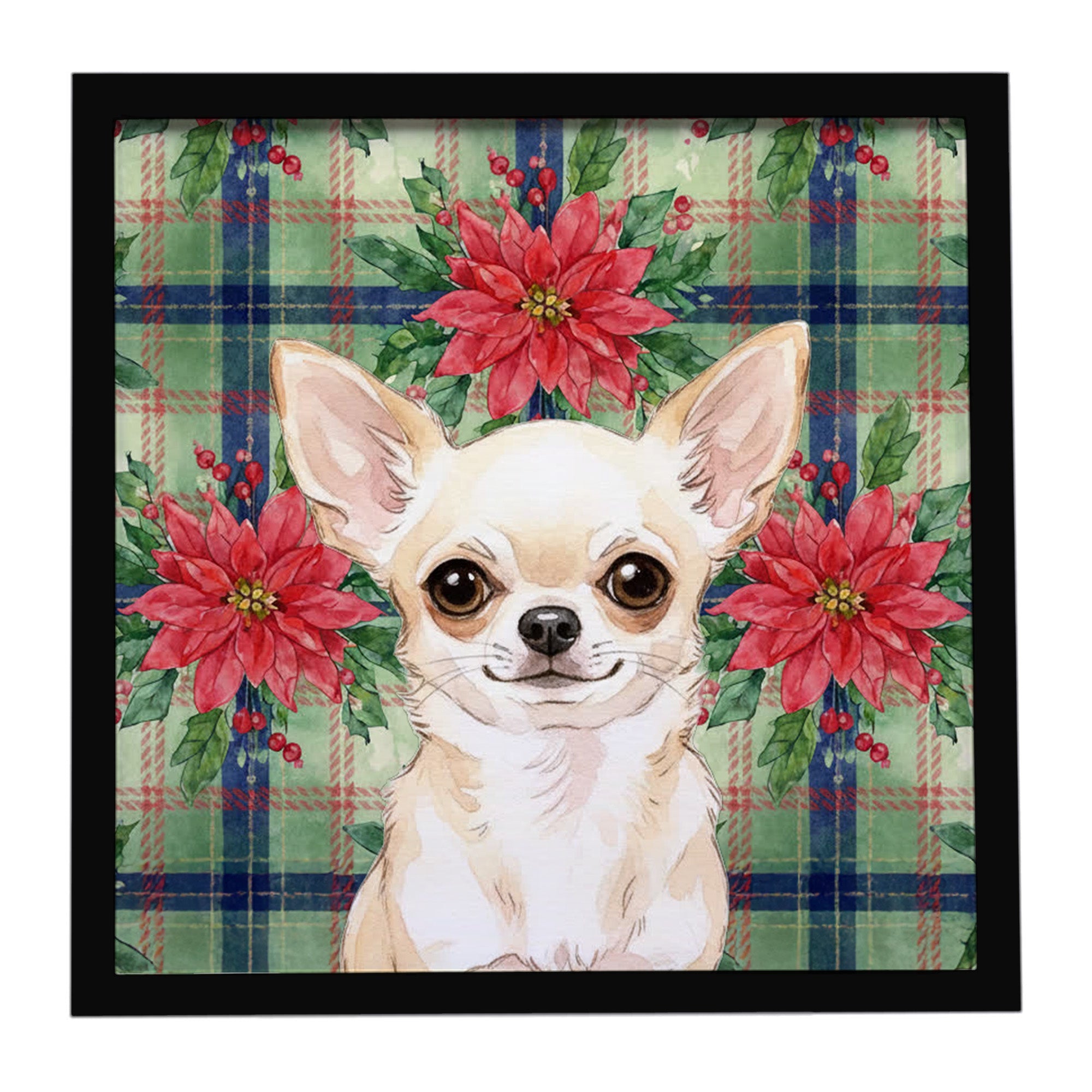Cream Chihuahua Christmas PoinsettIas Framed Metal Print Bathroom, Kitchen, Office, Home Decor Wall Art Ready to Hang, Square, 8X8