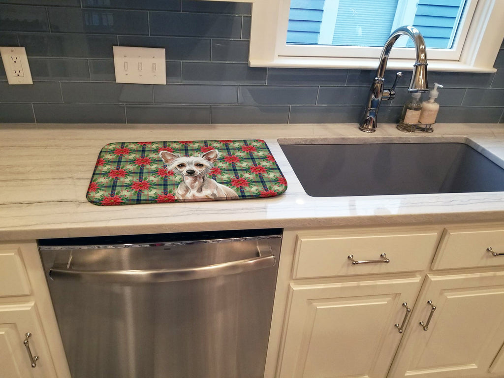 Hairless Chinese Crested Christmas PoinsettIas Dish Drying Mat Absorbent Dish Drying Mat Pad for Kitchen Counter Dish Drainer Mat for Countertop, 14 x 21", Multicolor