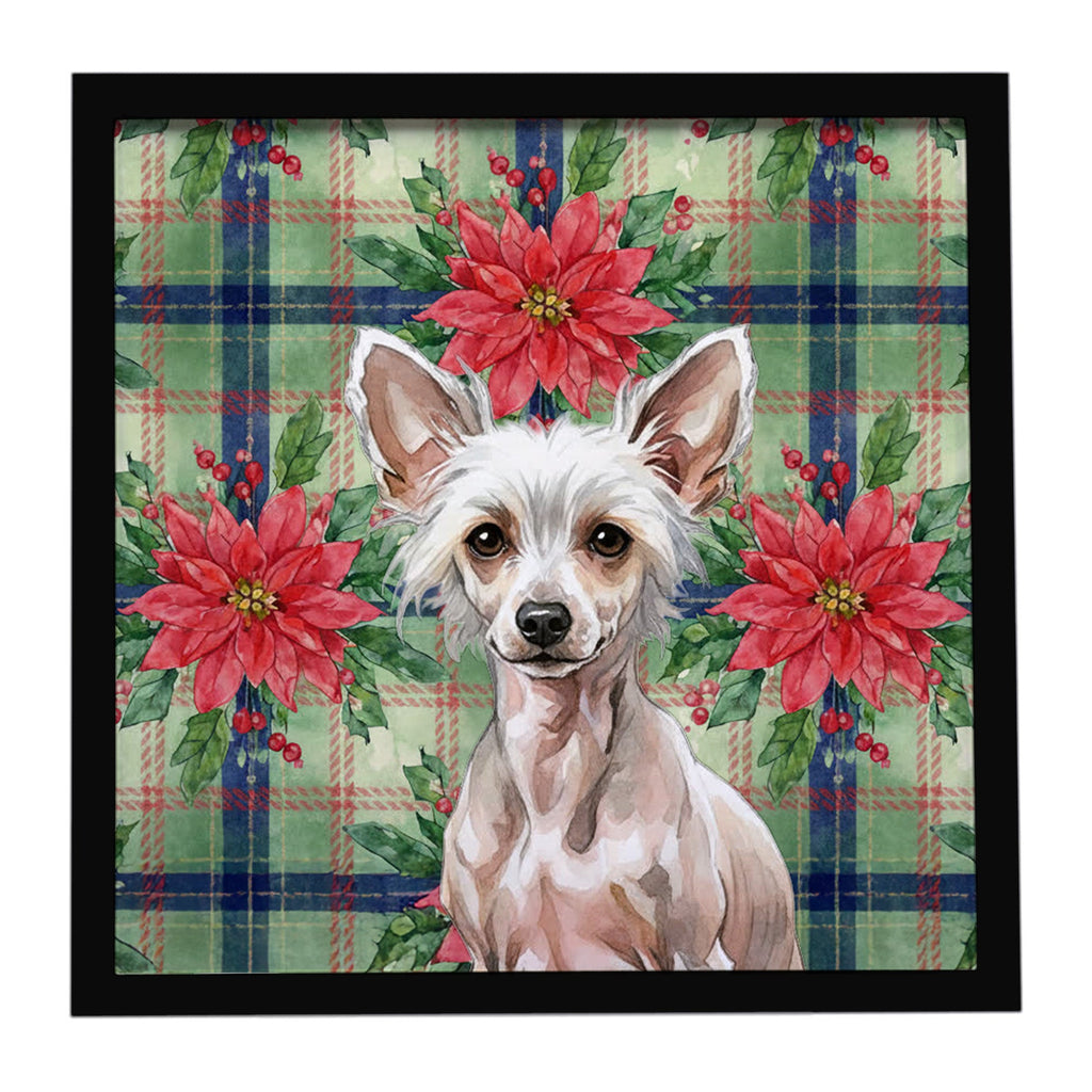 Hairless Chinese Crested Christmas PoinsettIas Framed Metal Print Bathroom, Kitchen, Office, Home Decor Wall Art Ready to Hang, Square, 8X8