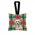 Hairless Chinese Crested Christmas PoinsettIas Hanging Square Fabric Ornament 3.5 � 3.5 Decorative Door-Knob & Tree Hanger, Soft Fabric
