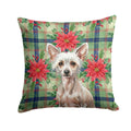 Hairless Chinese Crested Christmas PoinsettIas Decorative Throw Pillow 18x18 Indoor Outdoor Accent Cushion, Fabric Cover with Insert for Sofa, Bed, Porch & Living Room