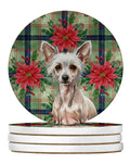 Hairless Chinese Crested Christmas PoinsettIas Large Sandstone Coasters Pack of 4 Absorbent Round Coasters Decor Gifts for Men or Women, 4 in, Multicolor