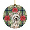 Hairless Mottled Pattern Chinese Crested Christmas PoinsettIas Ceramic Ornament Christmas Tree Hanging Decorations for Home Christmas Holiday, Party, Gift, 3 in, Multicolor