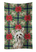 Hairless Mottled Pattern Chinese Crested Christmas PoinsettIas Kitchen Towel Velour Plush Front and Cotton Loop Back Machine Washable