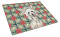 Hairless Mottled Pattern Chinese Crested Christmas PoinsettIas Cutting Board Tempered Glass Kitchen Cutting Surface, Heat Resistant Chopping, Non-Slip Feet, Food Prep & Serving
