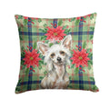 Hairless Mottled Pattern Chinese Crested Christmas PoinsettIas Decorative Throw Pillow 14x14 Indoor Outdoor Accent Cushion, Fabric Cover with Insert for Sofa, Bed, Porch & Living Room