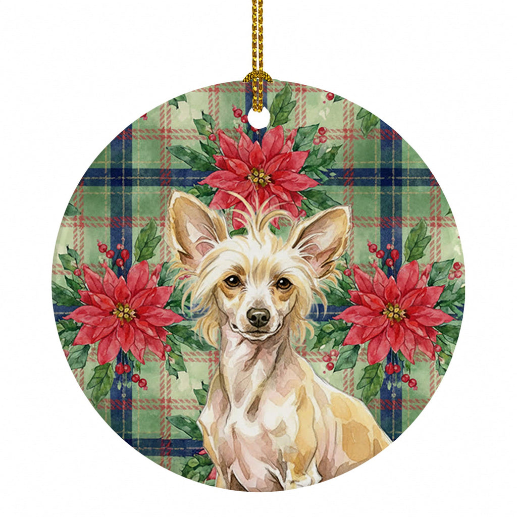 Hairless Palomino Chinese Crested Christmas PoinsettIas Ceramic Ornament Christmas Tree Hanging Decorations for Home Christmas Holiday, Party, Gift, 3 in, Multicolor