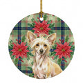Hairless Palomino Chinese Crested Christmas PoinsettIas Ceramic Ornament Christmas Tree Hanging Decorations for Home Christmas Holiday, Party, Gift, 3 in, Multicolor