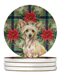 Hairless Palomino Chinese Crested Christmas PoinsettIas Large Sandstone Coasters Pack of 4 Absorbent Round Coasters Decor Gifts for Men or Women, 4 in, Multicolor