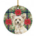 Powderpuff Chinese Crested Christmas PoinsettIas Ceramic Ornament Christmas Tree Hanging Decorations for Home Christmas Holiday, Party, Gift, 3 in, Multicolor