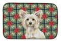 Powderpuff Chinese Crested Christmas PoinsettIas Dish Drying Mat Absorbent Dish Drying Mat Pad for Kitchen Counter Dish Drainer Mat for Countertop, 14 x 21", Multicolor