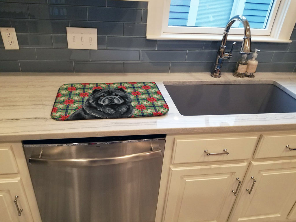 Black Chow Chow Christmas PoinsettIas Dish Drying Mat Absorbent Dish Drying Mat Pad for Kitchen Counter Dish Drainer Mat for Countertop, 14 x 21", Multicolor