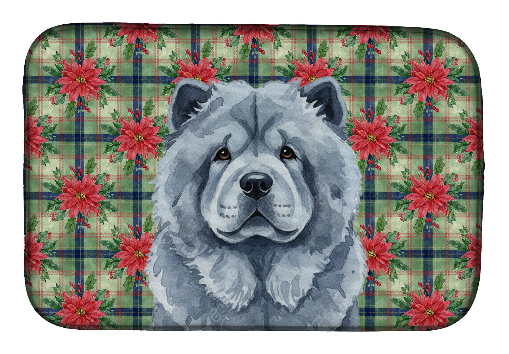 Blue Chow Chow Christmas PoinsettIas Dish Drying Mat Absorbent Dish Drying Mat Pad for Kitchen Counter Dish Drainer Mat for Countertop, 14 x 21", Multicolor