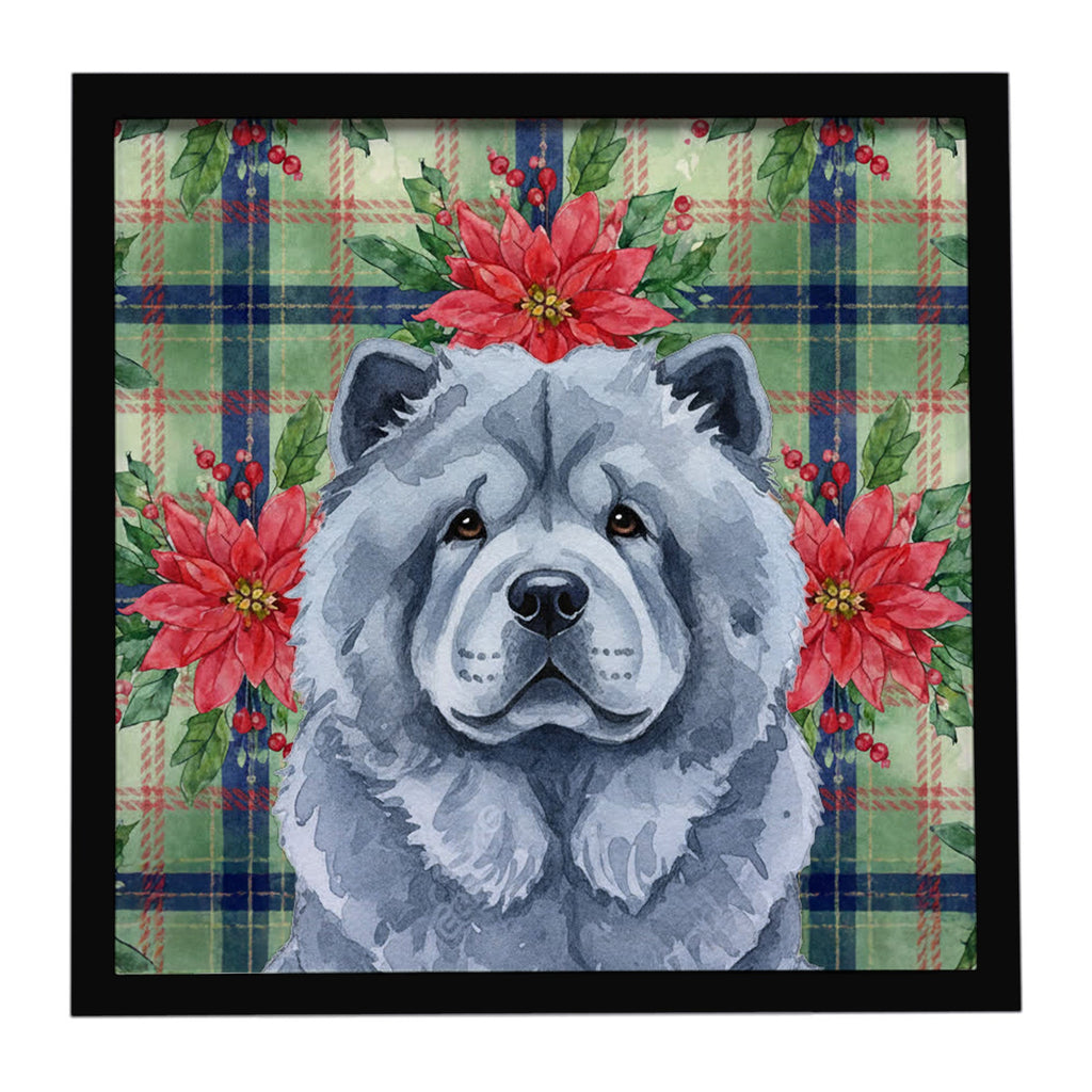 Blue Chow Chow Christmas PoinsettIas Framed Metal Print Bathroom, Kitchen, Office, Home Decor Wall Art Ready to Hang, Square, 8X8