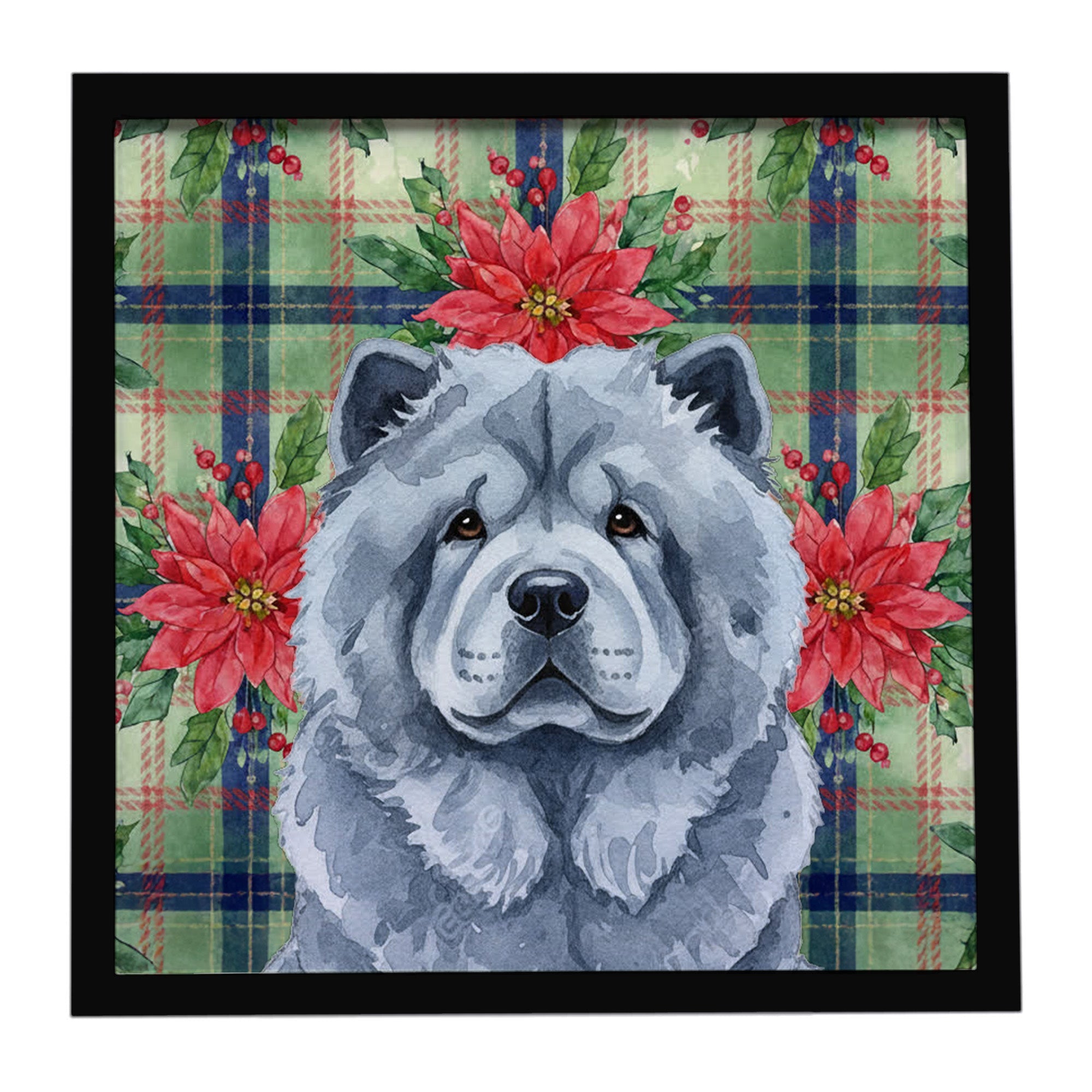 Blue Chow Chow Christmas PoinsettIas Framed Metal Print Bathroom, Kitchen, Office, Home Decor Wall Art Ready to Hang, Square, 8X8