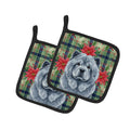 Blue Chow Chow Christmas PoinsettIas Pot Holder Set of 2 Heat Resistant Quilted Hot Pads 7.5 x 7.5 Inch, Insulated Kitchen Trivets for Cooking & Baking