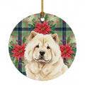 Cream Chow Chow Christmas PoinsettIas Ceramic Ornament Christmas Tree Hanging Decorations for Home Christmas Holiday, Party, Gift, 3 in, Multicolor