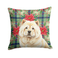 Cream Chow Chow Christmas PoinsettIas Decorative Throw Pillow 14x14 Indoor Outdoor Accent Cushion, Fabric Cover with Insert for Sofa, Bed, Porch & Living Room