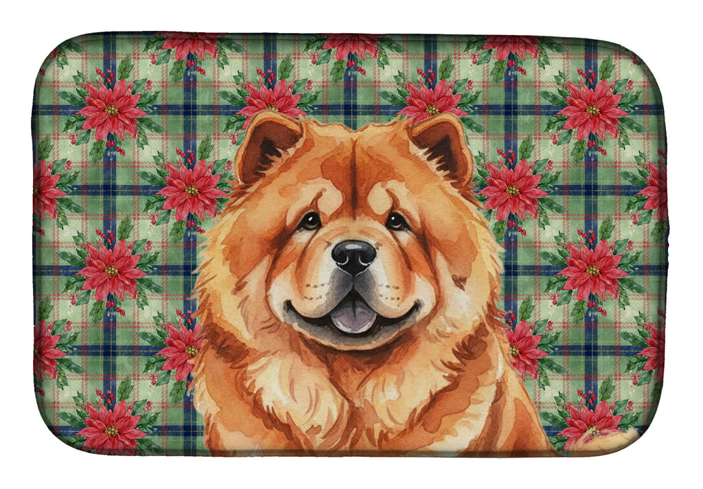 Red Chow Chow Christmas PoinsettIas Dish Drying Mat Absorbent Dish Drying Mat Pad for Kitchen Counter Dish Drainer Mat for Countertop, 14 x 21", Multicolor