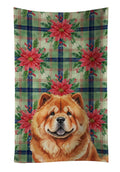 Red Chow Chow Christmas PoinsettIas Kitchen Towel Velour Plush Front and Cotton Loop Back Machine Washable