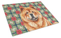 Red Chow Chow Christmas PoinsettIas Cutting Board Tempered Glass Kitchen Cutting Surface, Heat Resistant Chopping, Non-Slip Feet, Food Prep & Serving