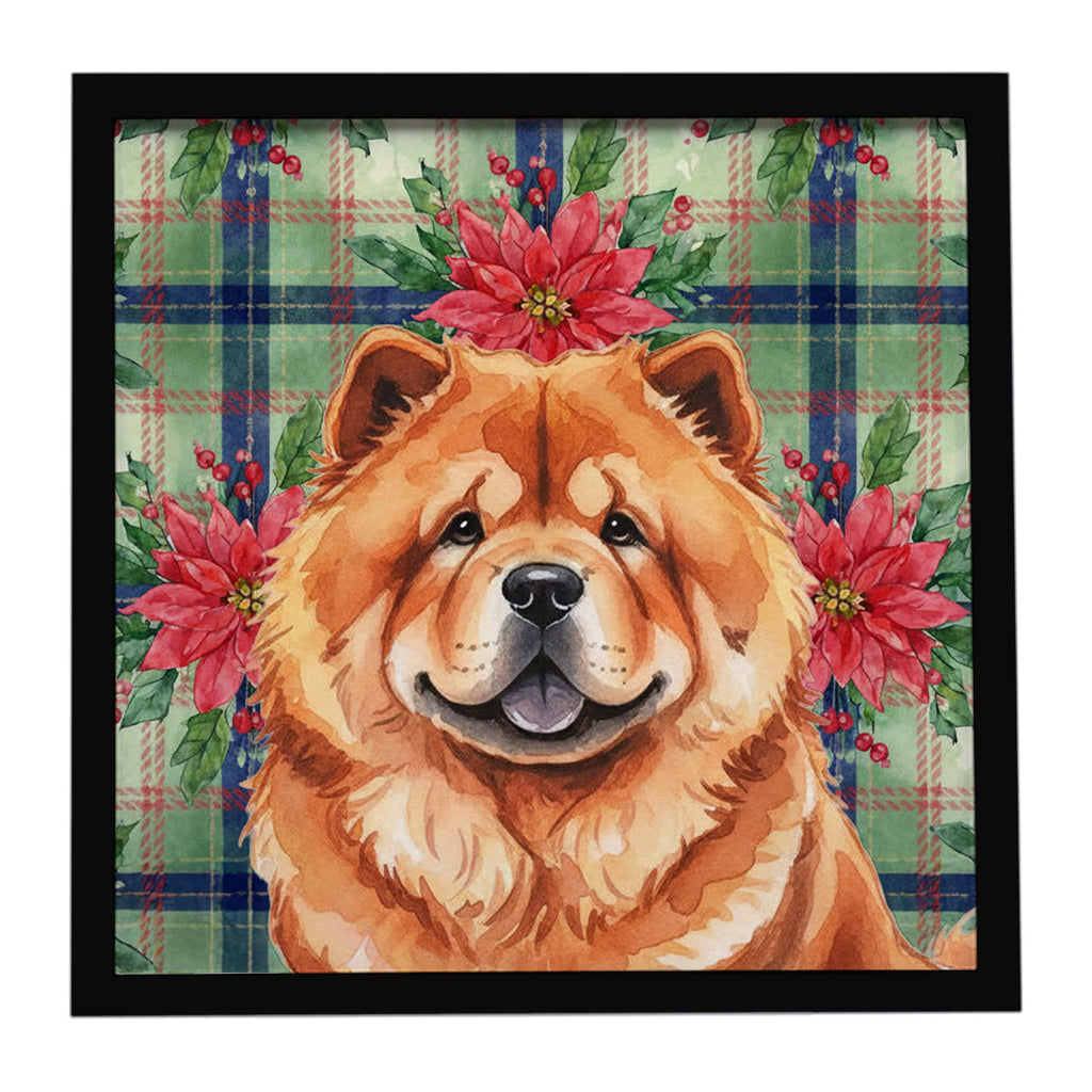 Red Chow Chow Christmas PoinsettIas Framed Metal Print Bathroom, Kitchen, Office, Home Decor Wall Art Ready to Hang, Square, 8X8