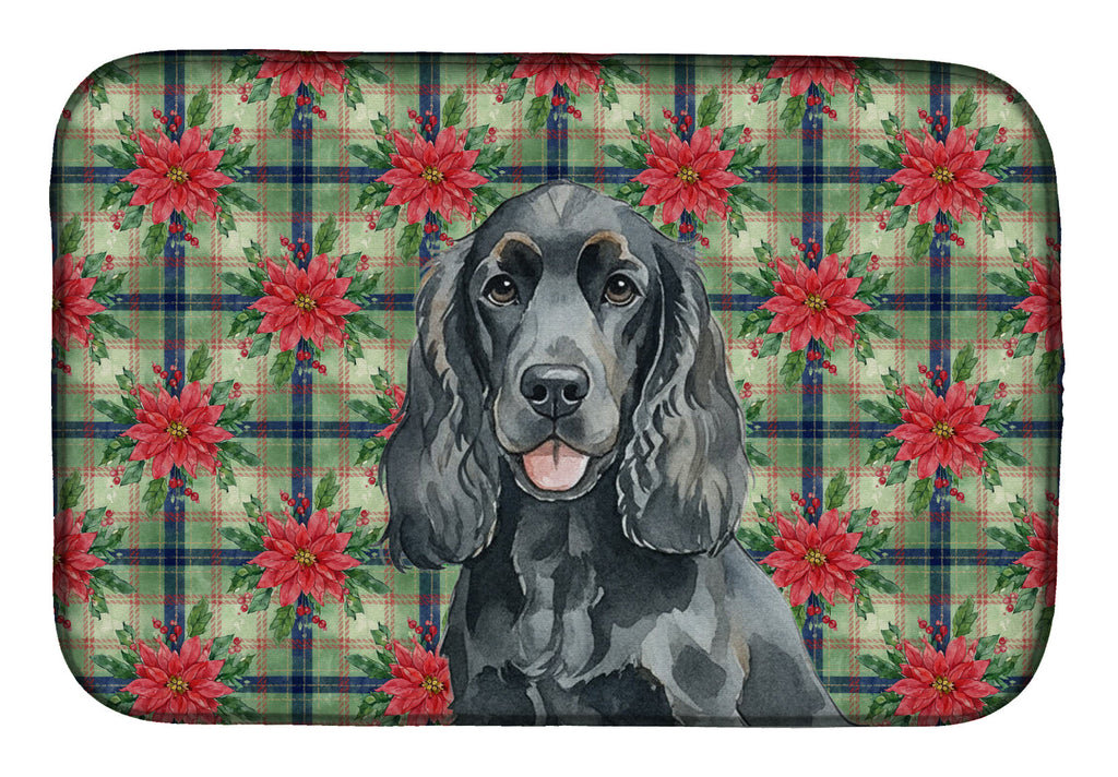 Black Cocker Spaniel Christmas PoinsettIas Dish Drying Mat Absorbent Dish Drying Mat Pad for Kitchen Counter Dish Drainer Mat for Countertop, 14 x 21", Multicolor
