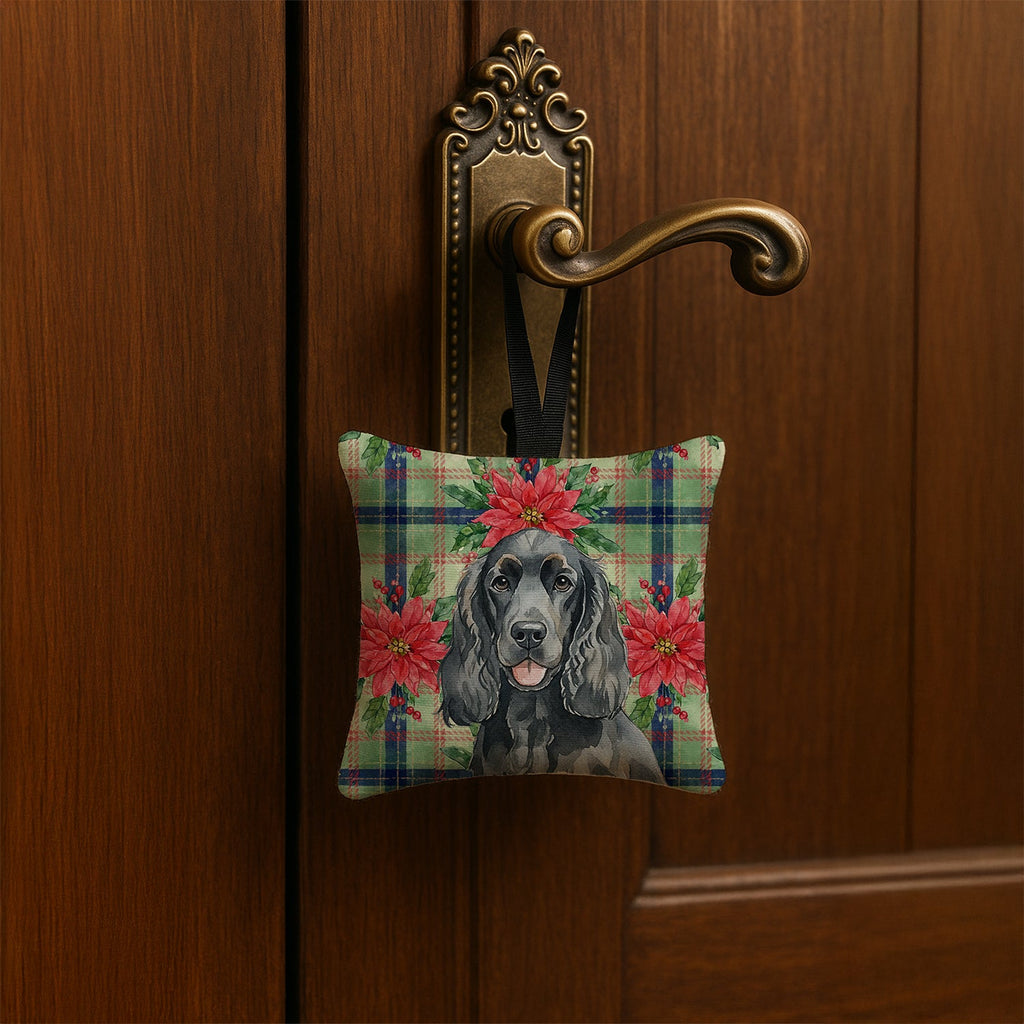 Black Cocker Spaniel Christmas PoinsettIas Hanging Square Fabric Ornament 3.5 � 3.5 Decorative Door-Knob & Tree Hanger, Soft Fabric