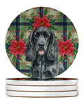 Black Cocker Spaniel Christmas PoinsettIas Large Sandstone Coasters Pack of 4 Absorbent Round Coasters Decor Gifts for Men or Women, 4 in, Multicolor