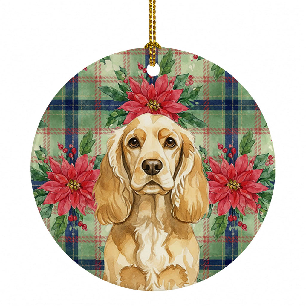 Buff Cocker Spaniel Christmas PoinsettIas Ceramic Ornament Christmas Tree Hanging Decorations for Home Christmas Holiday, Party, Gift, 3 in, Multicolor