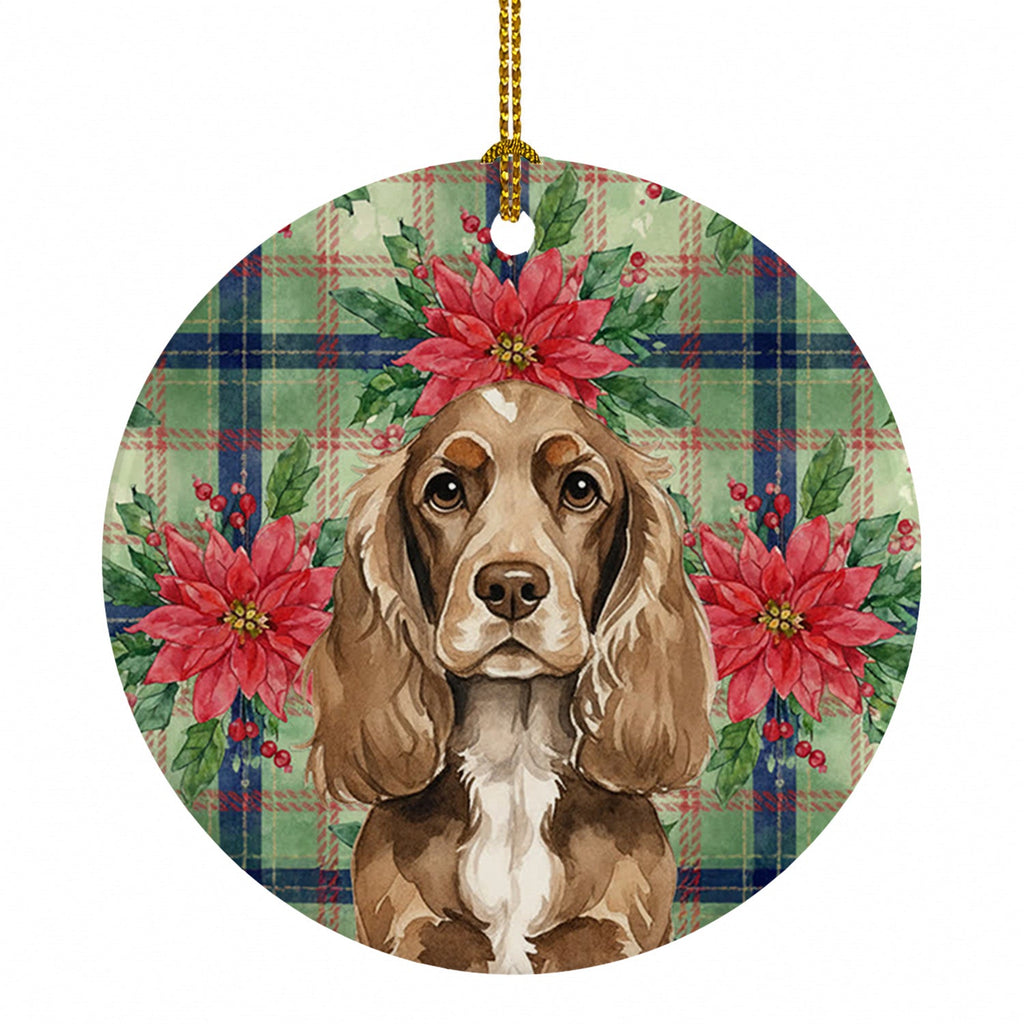 Chocolate Cocker Spaniel Christmas PoinsettIas Ceramic Ornament Christmas Tree Hanging Decorations for Home Christmas Holiday, Party, Gift, 3 in, Multicolor