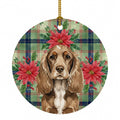 Chocolate Cocker Spaniel Christmas PoinsettIas Ceramic Ornament Christmas Tree Hanging Decorations for Home Christmas Holiday, Party, Gift, 3 in, Multicolor