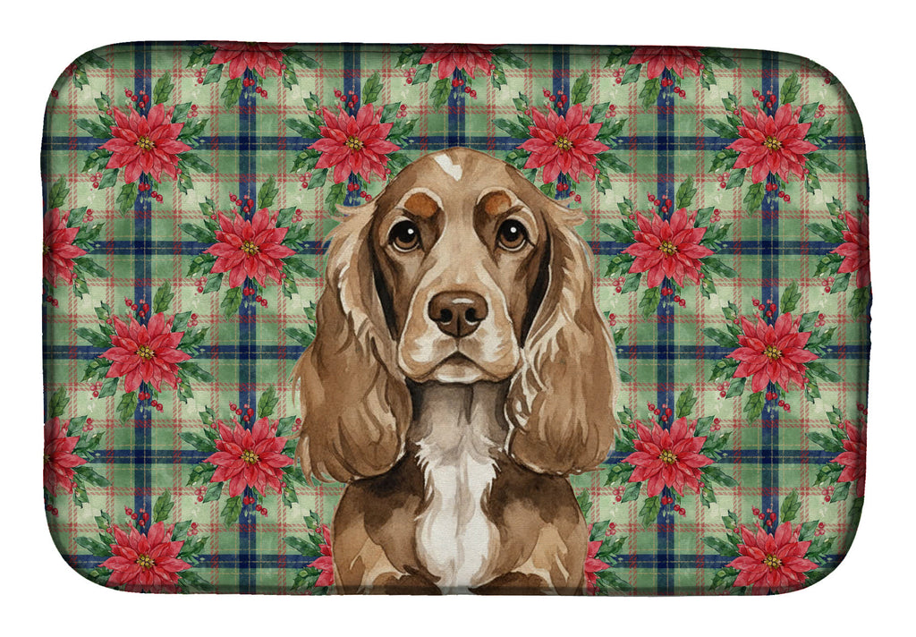 Chocolate Cocker Spaniel Christmas PoinsettIas Dish Drying Mat Absorbent Dish Drying Mat Pad for Kitchen Counter Dish Drainer Mat for Countertop, 14 x 21", Multicolor