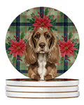 Chocolate Cocker Spaniel Christmas PoinsettIas Large Sandstone Coasters Pack of 4 Absorbent Round Coasters Decor Gifts for Men or Women, 4 in, Multicolor
