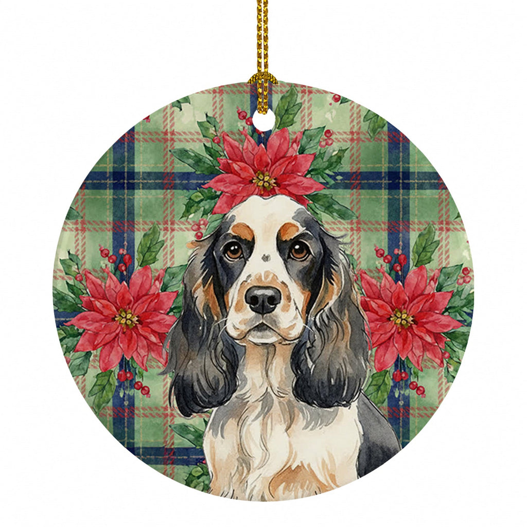 Parti Cocker Spaniel Christmas PoinsettIas Ceramic Ornament Christmas Tree Hanging Decorations for Home Christmas Holiday, Party, Gift, 3 in, Multicolor