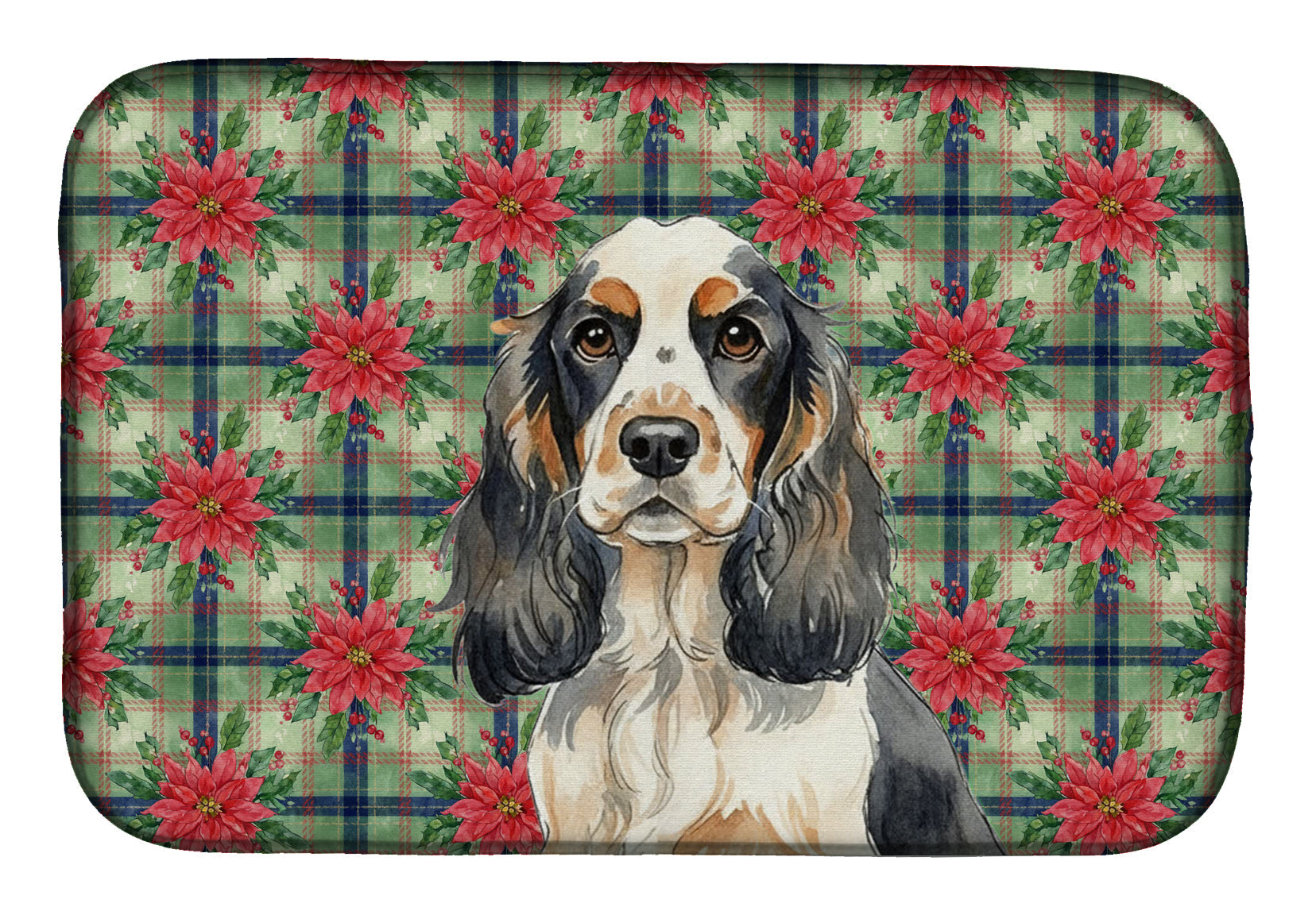 Parti Cocker Spaniel Christmas PoinsettIas Dish Drying Mat Absorbent Dish Drying Mat Pad for Kitchen Counter Dish Drainer Mat for Countertop, 14 x 21", Multicolor