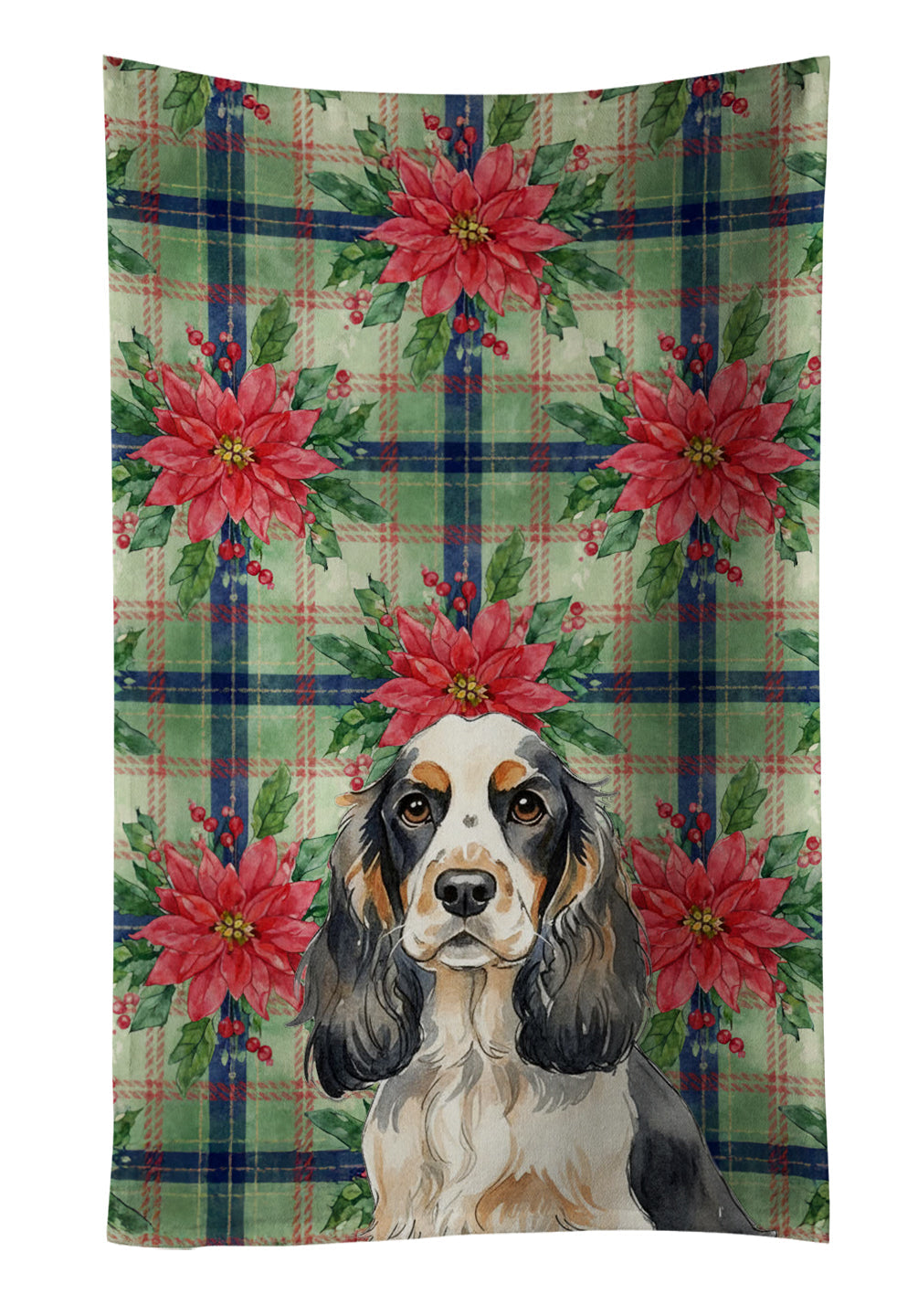 Parti Cocker Spaniel Christmas PoinsettIas Kitchen Towel Velour Plush Front and Cotton Loop Back Machine Washable
