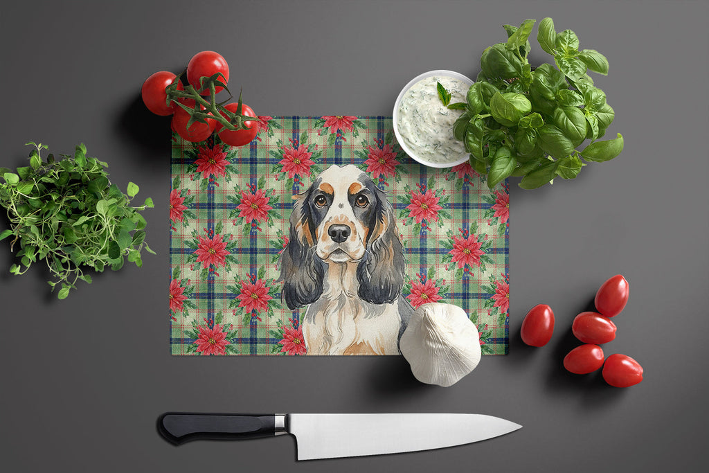 Parti Cocker Spaniel Christmas PoinsettIas Cutting Board Tempered Glass Kitchen Cutting Surface, Heat Resistant Chopping, Non-Slip Feet, Food Prep & Serving