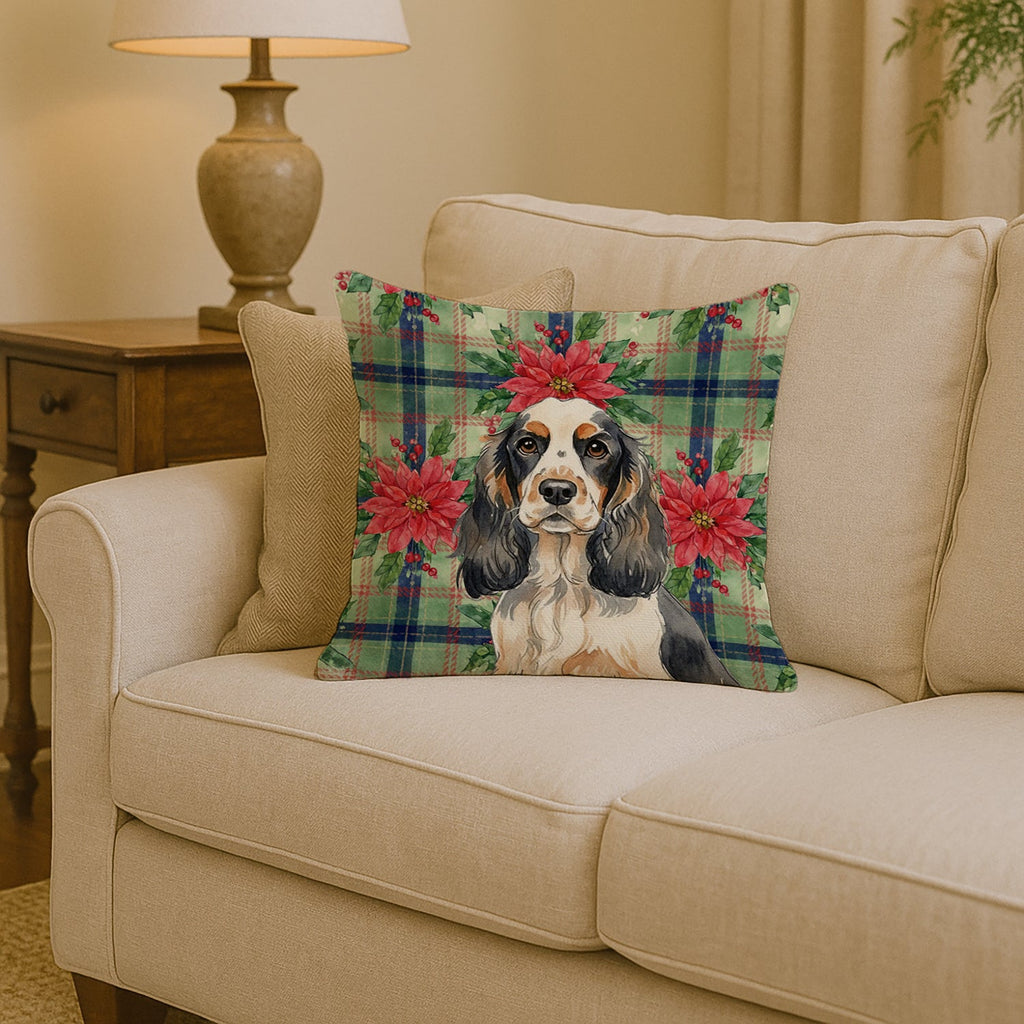 Parti Cocker Spaniel Christmas PoinsettIas Decorative Throw Pillow 14x14 Indoor Outdoor Accent Cushion, Fabric Cover with Insert for Sofa, Bed, Porch & Living Room