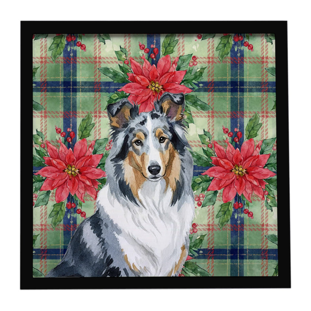 Blue Merle Collie Christmas PoinsettIas Framed Metal Print Bathroom, Kitchen, Office, Home Decor Wall Art Ready to Hang, Square, 8X8