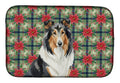 Tricolor Collie Christmas PoinsettIas Dish Drying Mat Absorbent Dish Drying Mat Pad for Kitchen Counter Dish Drainer Mat for Countertop, 14 x 21", Multicolor