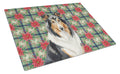 Tricolor Collie Christmas PoinsettIas Cutting Board Tempered Glass Kitchen Cutting Surface, Heat Resistant Chopping, Non-Slip Feet, Food Prep & Serving