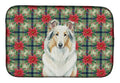 White Collie Christmas PoinsettIas Dish Drying Mat Absorbent Dish Drying Mat Pad for Kitchen Counter Dish Drainer Mat for Countertop, 14 x 21", Multicolor