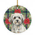 White with Gray Coton de Tulear Christmas PoinsettIas Ceramic Ornament Christmas Tree Hanging Decorations for Home Christmas Holiday, Party, Gift, 3 in, Multicolor