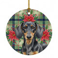 Black and Tan Dachshund Christmas PoinsettIas Ceramic Ornament Christmas Tree Hanging Decorations for Home Christmas Holiday, Party, Gift, 3 in, Multicolor