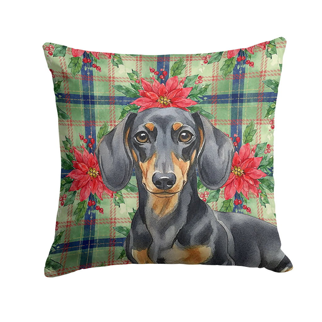 Black and Tan Dachshund Christmas PoinsettIas Decorative Throw Pillow 18x18 Indoor Outdoor Accent Cushion, Fabric Cover with Insert for Sofa, Bed, Porch & Living Room