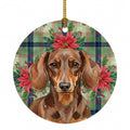 Chocolate and Tan Dachshund Christmas PoinsettIas Ceramic Ornament Christmas Tree Hanging Decorations for Home Christmas Holiday, Party, Gift, 3 in, Multicolor