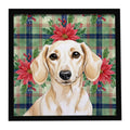 Cream Dachshund Christmas PoinsettIas Framed Metal Print Bathroom, Kitchen, Office, Home Decor Wall Art Ready to Hang, Square, 8X8