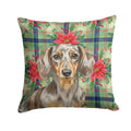 Dapple Dachshund Christmas PoinsettIas Decorative Throw Pillow 14x14 Indoor Outdoor Accent Cushion, Fabric Cover with Insert for Sofa, Bed, Porch & Living Room