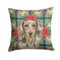 Dapple Dachshund Christmas PoinsettIas Decorative Throw Pillow 18x18 Indoor Outdoor Accent Cushion, Fabric Cover with Insert for Sofa, Bed, Porch & Living Room